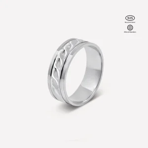 Anillo Folium en Plata 925 posición vertical con baño de rodio, inspirada en las hojas botánicas orgánicas de Mallorca